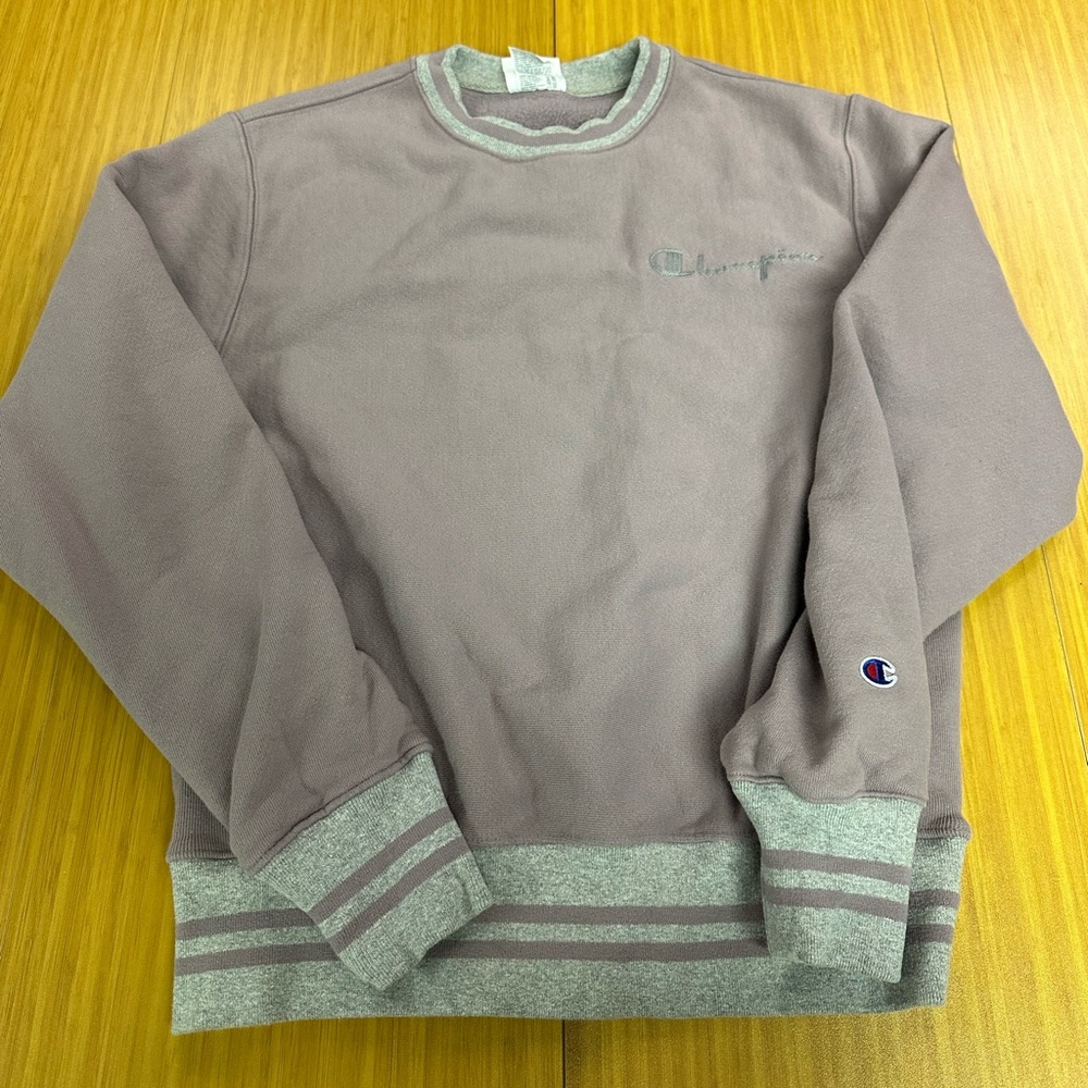 CHAMPION Gray Violet Purple REVERSE WEAVE Crewneck Small Sweatshirt Logo Mens